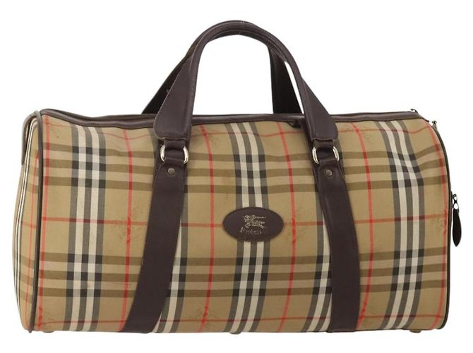 Bolsa Boston Burberrys Nova Check Canvas Beige Gold Auth 201962 Bege Dourado