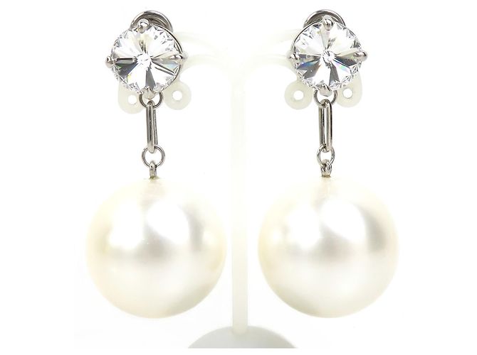 Orecchini a clip Miu Miu argento e bianco