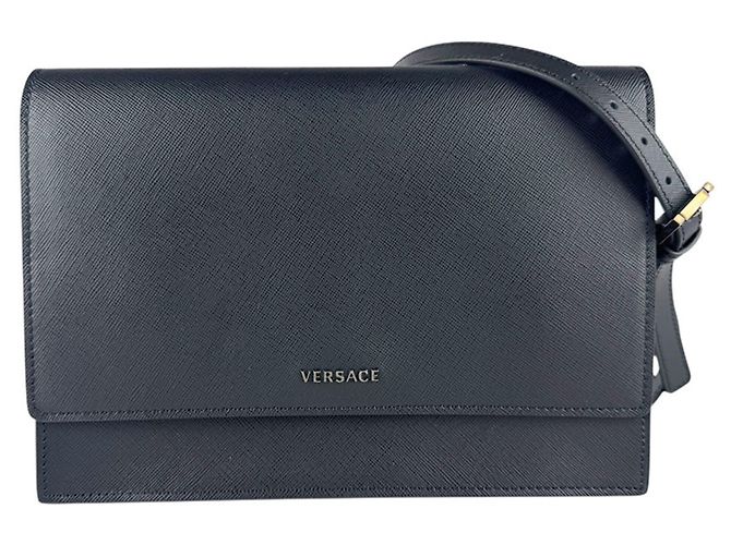 Borsa a tracolla in pelle Versace in nero