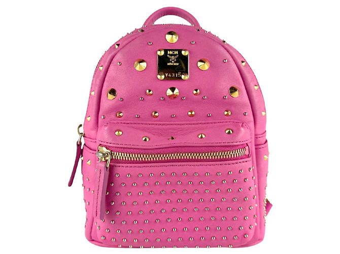 MCM Leather Backpack in Pink Gold Golden