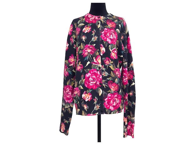 Dolce & Gabbana Kaschmir-Cardigan mit Rosenprint Schwarz Mehrfarben