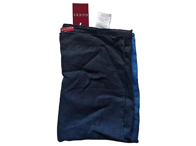 Sciarpa Gucci in seta blu navy e nera Nero Blu scuro