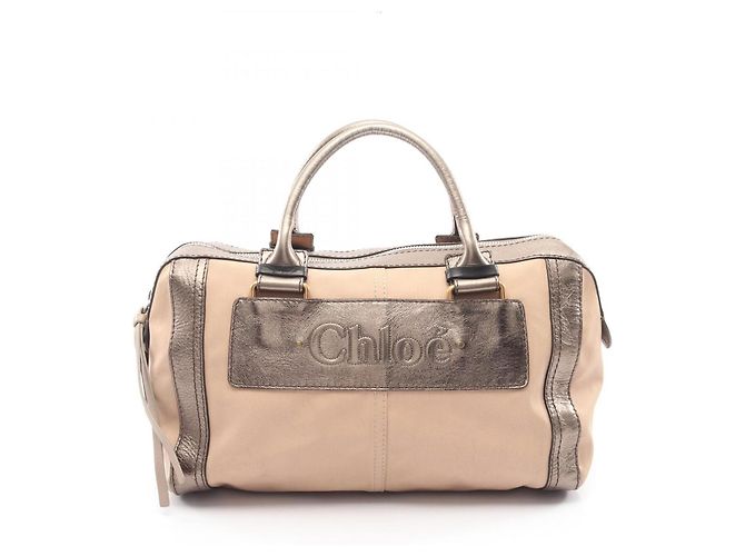 Bolsa Boston Chloé em lona e couro cáqui e rosa Caqui