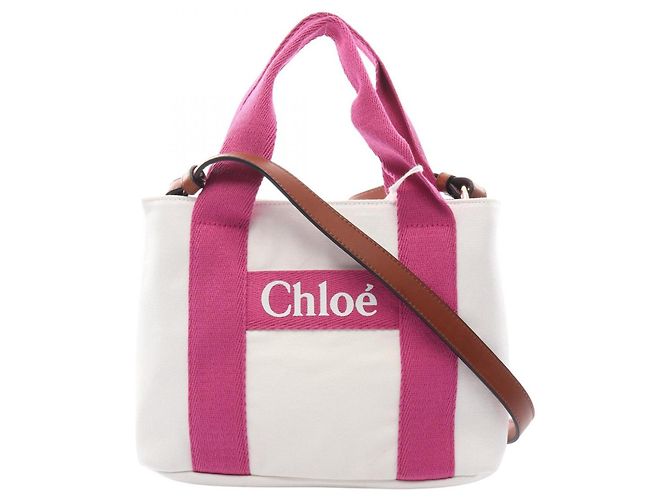 Bolsa de lona Chloé em rosa e branco