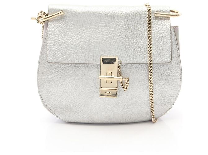 Borsa a tracolla Chloé Drew in pelle argento