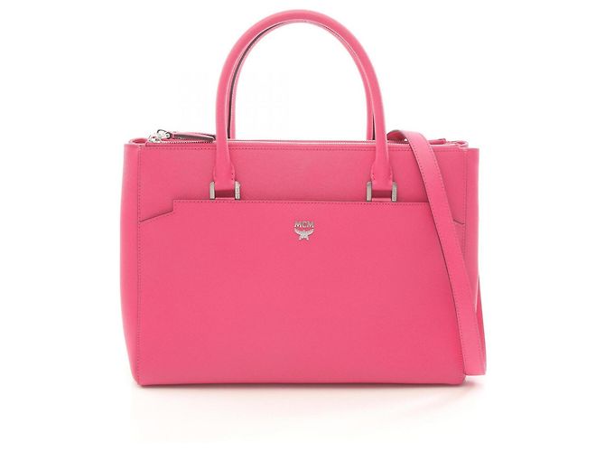 Saco Tote MCM em couro rosa