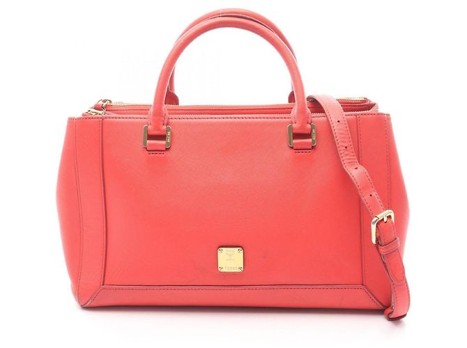 Saco Tote MCM em couro vermelho