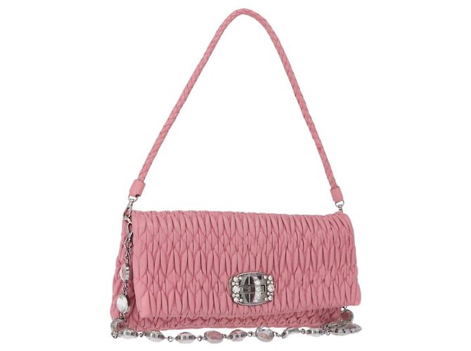 Clutch Miu Miu em couro Matelassé com cristais, Medium Rosa