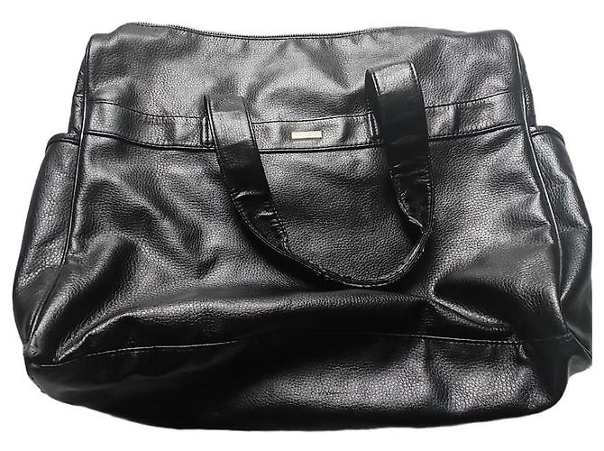Borsa da viaggio in pelle nera Giorgio Armani Nero