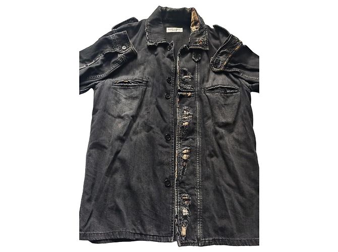 Autre Marque Saint Laurent Distressed Black Denim Jacket