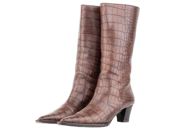 Botas Cowboy Prada dos anos 2000 com estampa de crocodilo Marrom