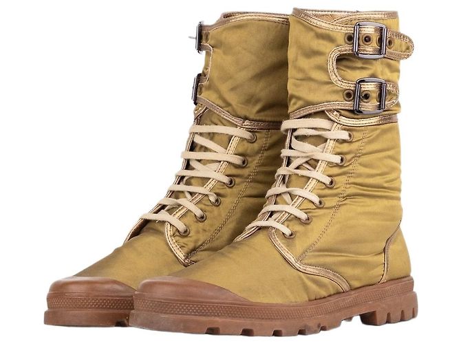 Helmut Lang AW03 Metallic Gold-Colored Bondage Combat Boots Golden