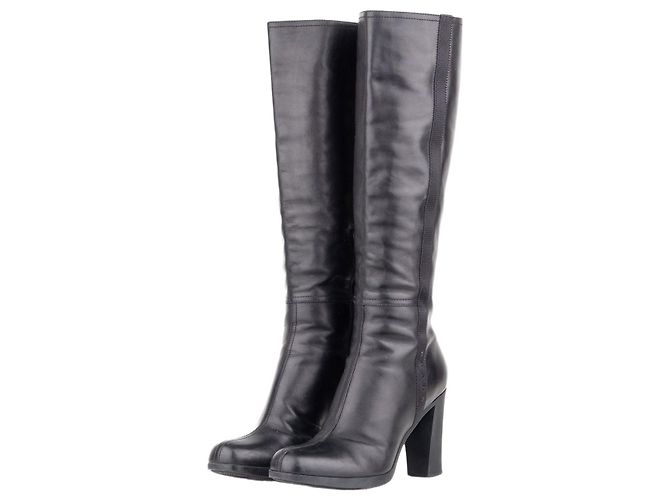 Botas de salto em nylon com risca lateral Prada anos 2000, cano alto Preto