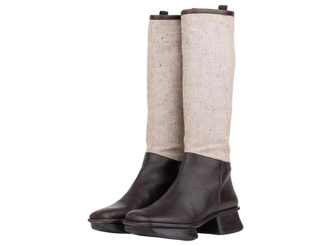 Prada SS99 Knee-High Platform Split Sole Riding Boots Brown