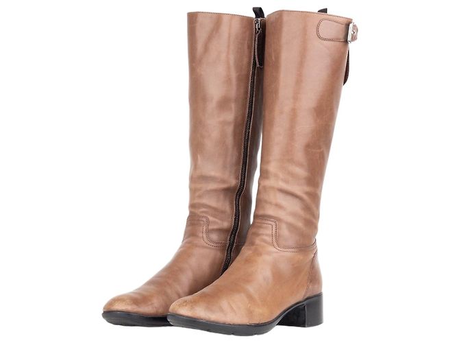 Prada 2000s Knee High Riding Biker Boots Brown