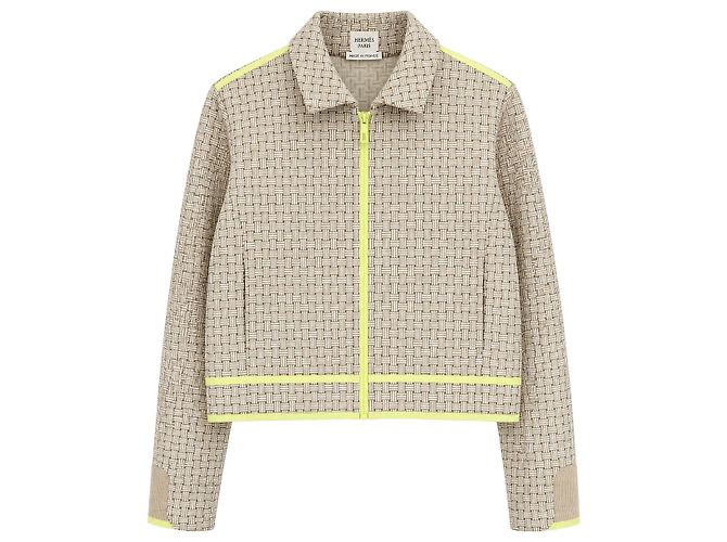 Hermès Giacca Bomber Mosaique Weave Beige Marrone chiaro