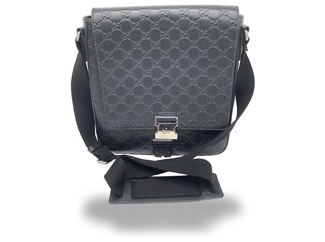 Bolsa Messenger com aba e fivela Gucci em couro Guccissima Large Preto