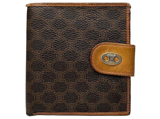Edge Céline Vintage Celine Macadam Canvas Bifold Wallet Brown Tan