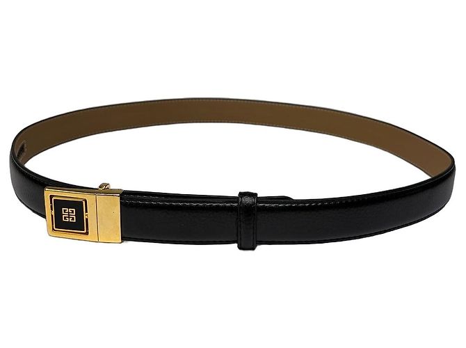 Vintage Givenchy Logo Leather Belt Black Gold