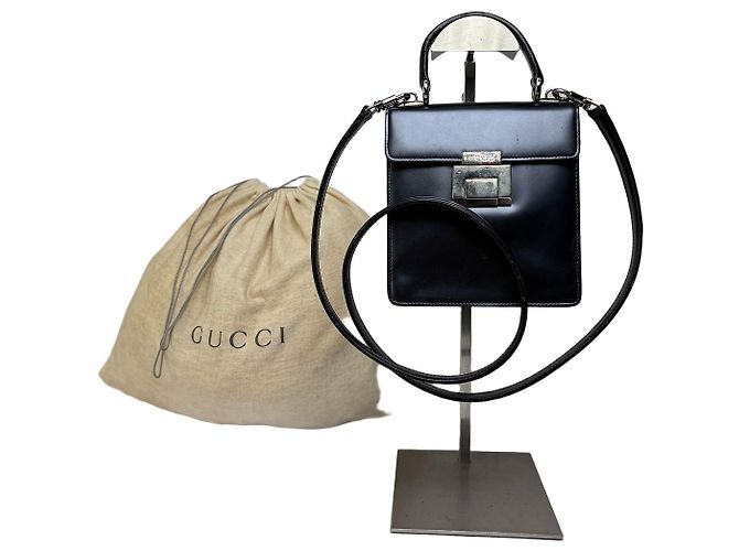Horsebit 1955 Vintage Gucci Structured Leather Top-Handle Bag Black Silver