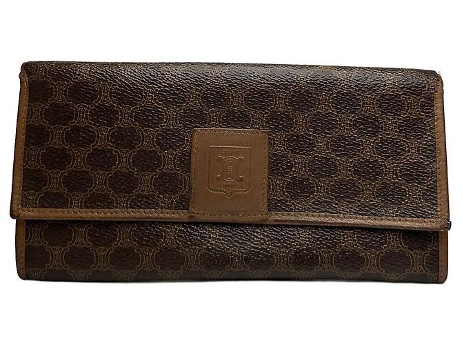 Edge Céline Vintage Celine Macadam Canvas Bifold Wallet Brown Gold