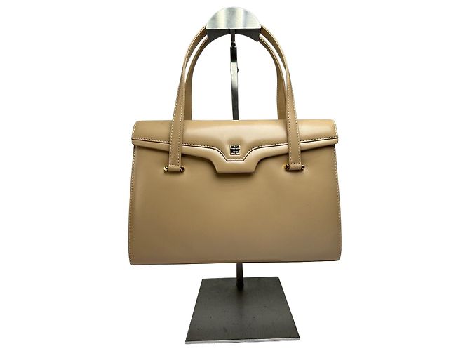 Sac à main structuré en cuir Vintage Givenchy Beige Gold
