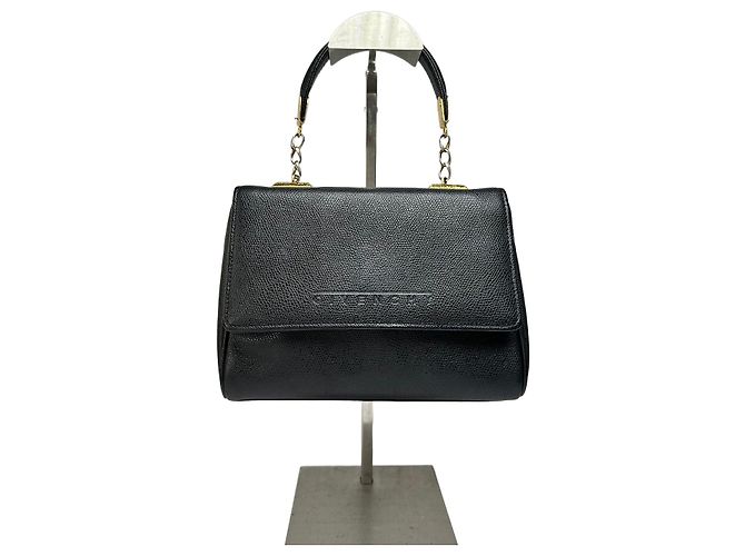 Vintage Givenchy Structured Leather Top-Handle Bag Black Gold