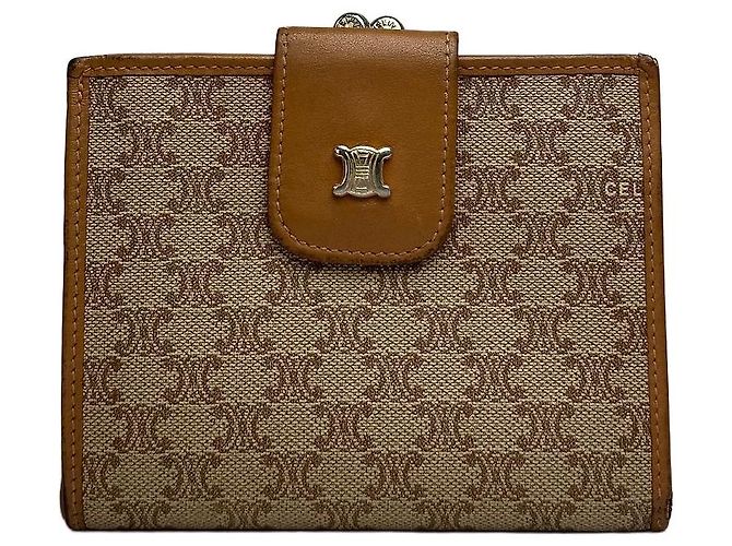 Céline Vintage Celine Macadam Canvas Bifold Wallet Beige Brown