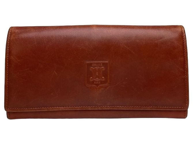 Céline Vintage Celine Leather Bifold Wallet Tan Gold Camel