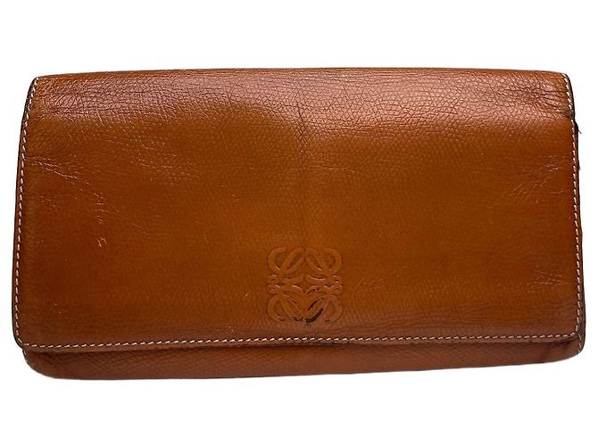 Vintage Loewe Textured Leather Bifold Wallet Cognac Brown Metallic