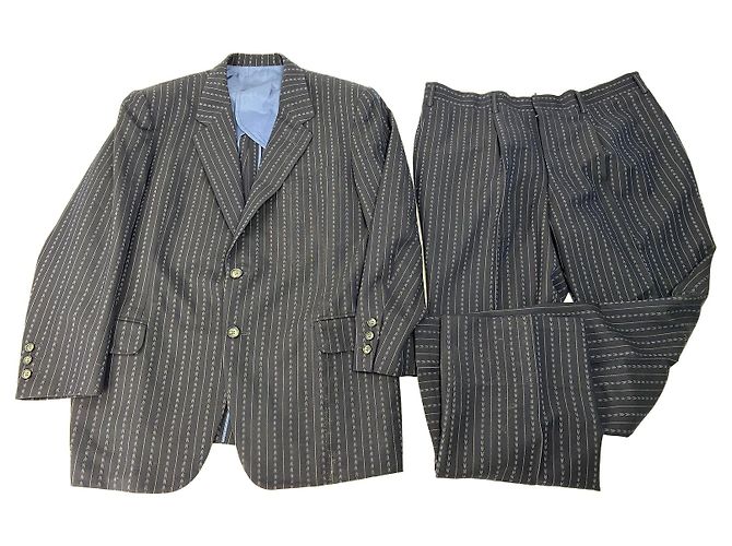 Vintage Givenchy Men's Wool Suit Navy Pinstripe L Navy blue