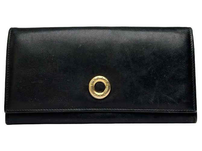 Céline Vintage Celine Smooth Leather Bifold Wallet Black Gold