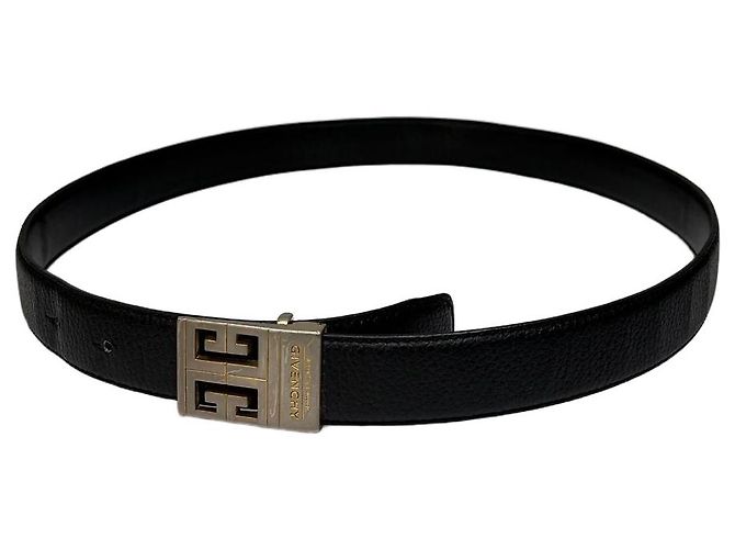 Vintage Givenchy Textured Leather Belt Black Silver Buckle