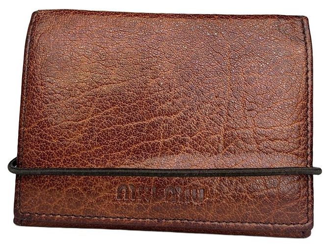 Vintage Miu Miu Grained Leather Bifold Wallet Brown Silver