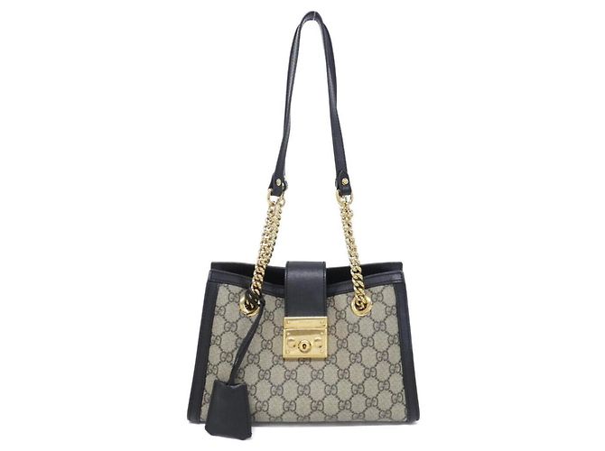Bolsa de Ombro Gucci Padlock Preto Bege