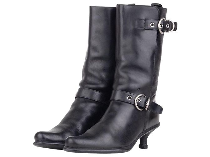 Miu Miu 2000s Kitten-Heel Biker Western Boots Schwarz