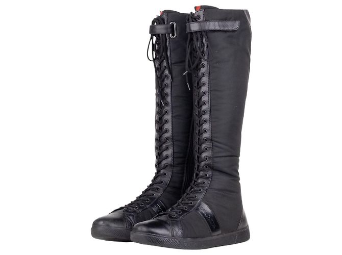 Stivaletti sneaker stringati alti stile boxe e racing Prada anni 2000 Nero