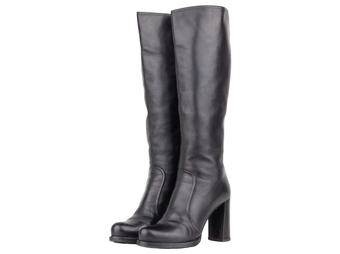 Prada 2000s Knee High Heel Boots Black