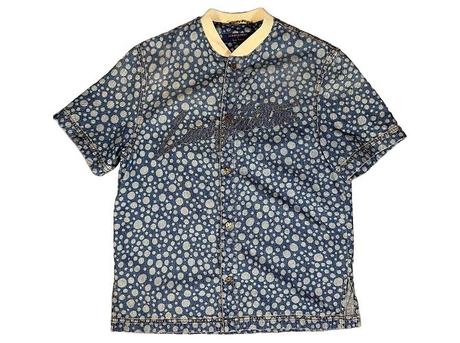 Louis Vuitton × Yayoi Kusama Camisa Baseball Denim de Bolinhas Branco Azul