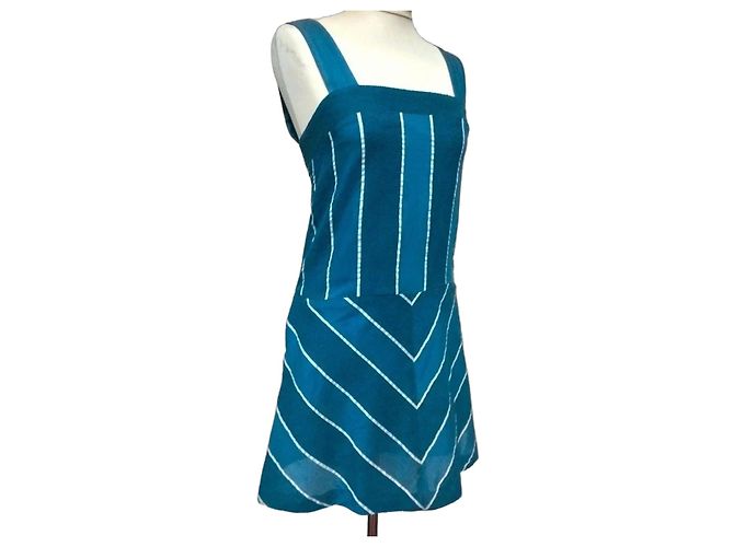 Cacharel Vestido de Verano a Rayas Preppy Seventies Azul