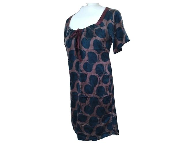 Alain Manoukian Manoukian Wildseiden-Kleid Baby Doll Braun Dunkelblau