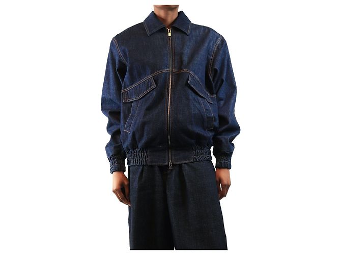 Magda Butrym Navy denim oversized bomber jacket - size UK 4 Navy blue