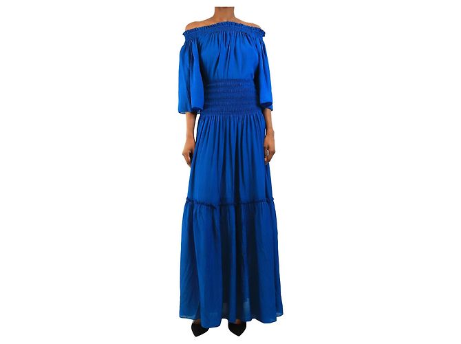 Joseph Siam blue textured off-shoulder top and maxi skirt set - size UK 8