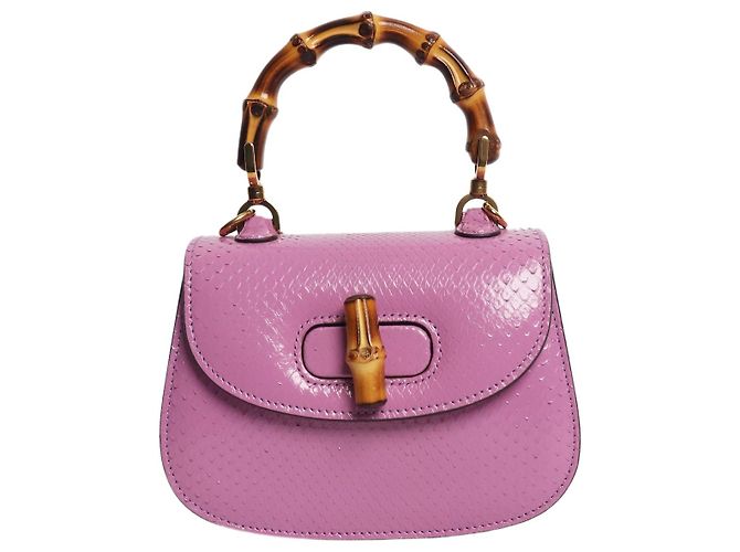 Bamboo Gucci Bolsa de couro com alça de bambu roxa Roxo