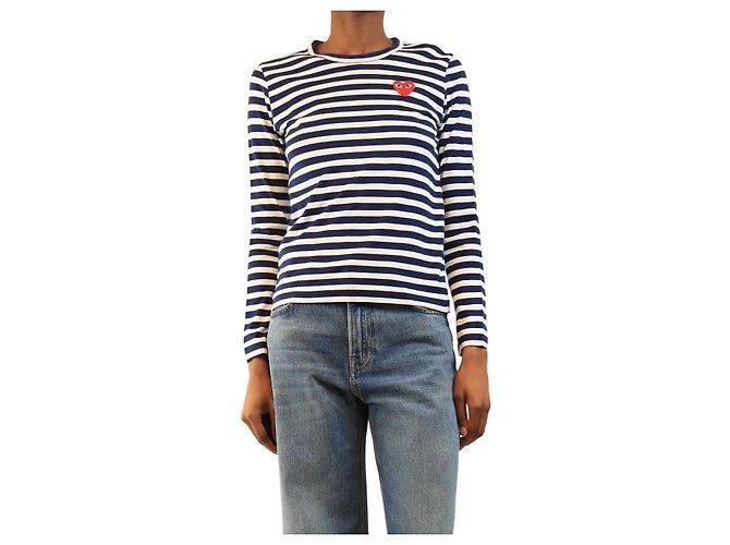 Comme Des Garcons Top às riscas azul marinho e branco - size S