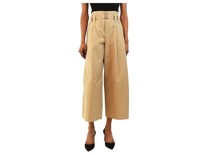 Brunello Cucinelli Calças de algodão com cinto neutras - size UK 4