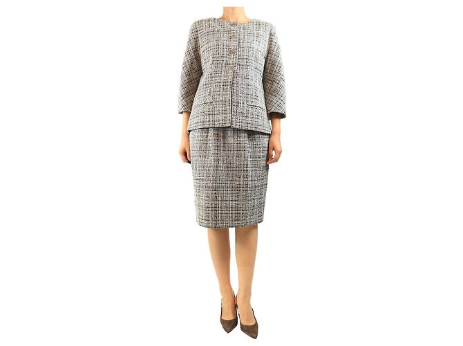 Chanel Set giacca e gonna in tweed grigio - size UK 14