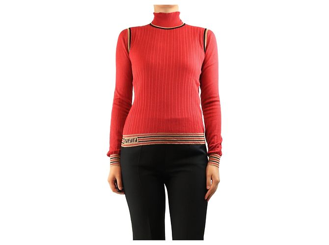 Fendi Pull en maille fine rouge - size UK 10