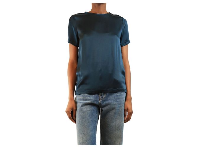 Autre Marque Satin-Top in Mitternachtsblau - size UK 8