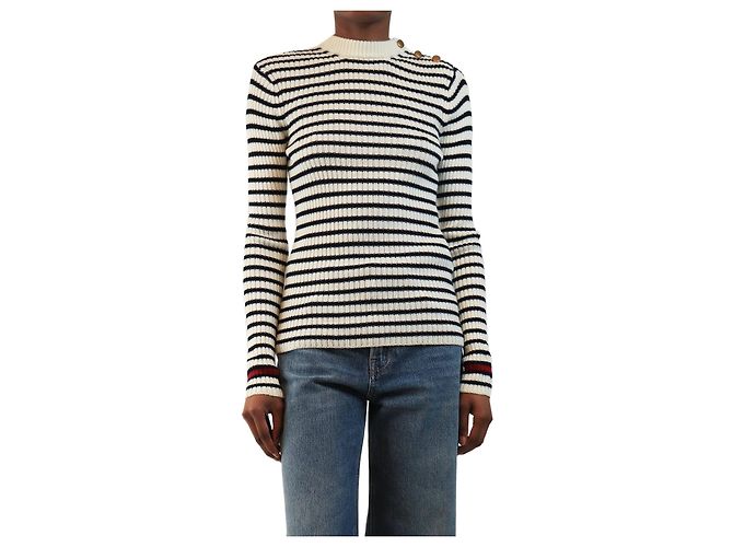 Max Mara Pull rayé bleu marine et blanc - taille XS